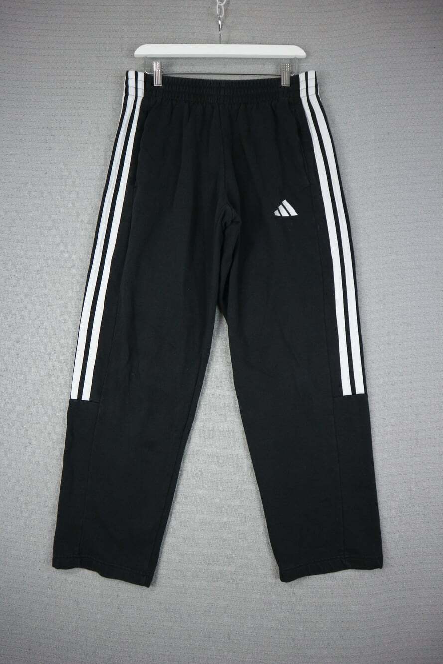 Adidas Black Track Pants White 3-Stripe Logo Activewear Men Size Medium